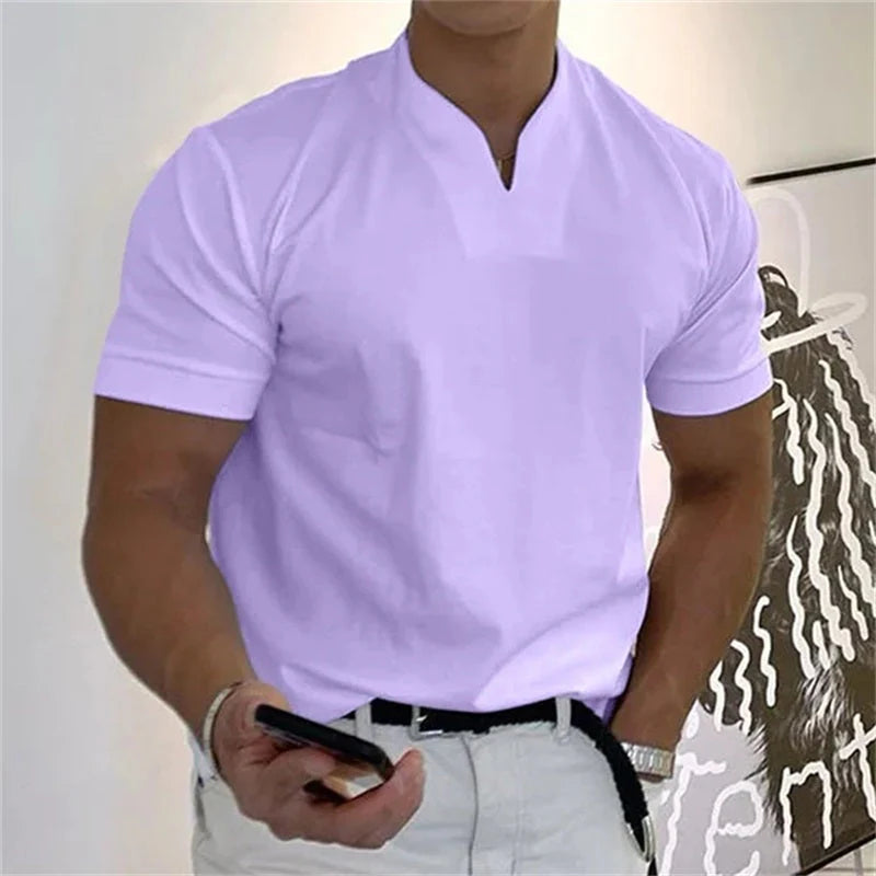 💎 Men’s Gentleman Business Short Sleeve T-Shirt – V-Neck, Breathable Cotton Blend & Available Up to 5XL 👕✨