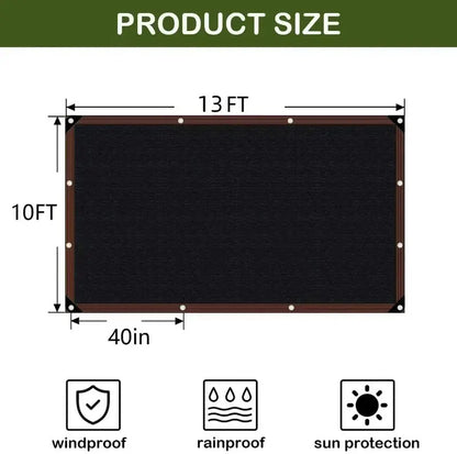 90% Blackout Sun Shade Cloth 10x13ft - Heavy-Duty UV-Resistant Mesh Net with Grommets
