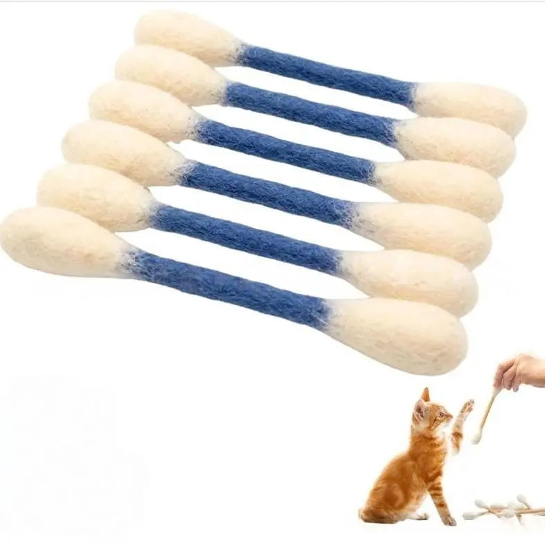 6 Pack Giant Q-tip Shaped Cat Toys - Soft Felt Cotton Swab Kitten Teething Sticks