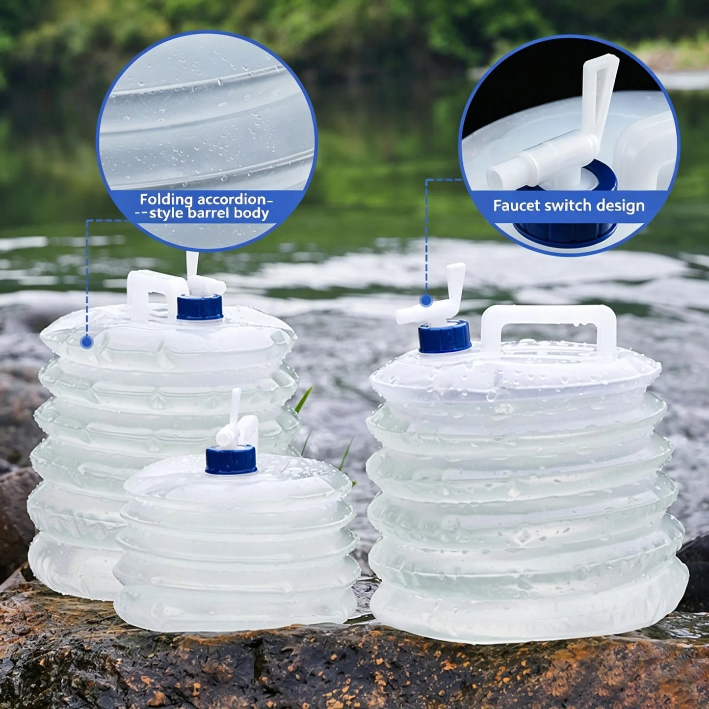 Folding Water Storage Containers, Retractable Large-Capacity Bucket with Handle