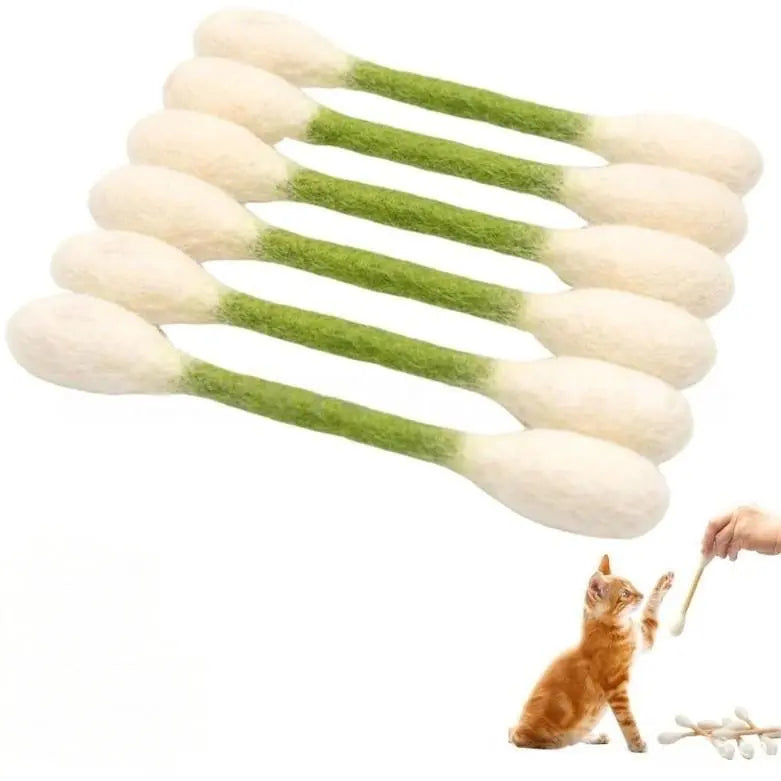 6 Pack Giant Q-tip Shaped Cat Toys - Soft Felt Cotton Swab Kitten Teething Sticks