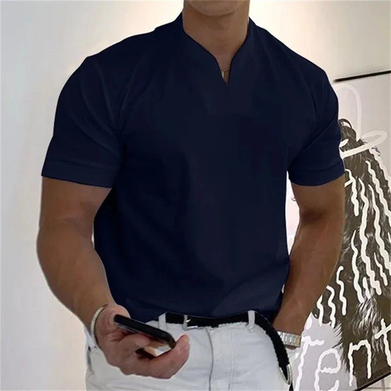 💎 Men’s Gentleman Business Short Sleeve T-Shirt – V-Neck, Breathable Cotton Blend & Available Up to 5XL 👕✨