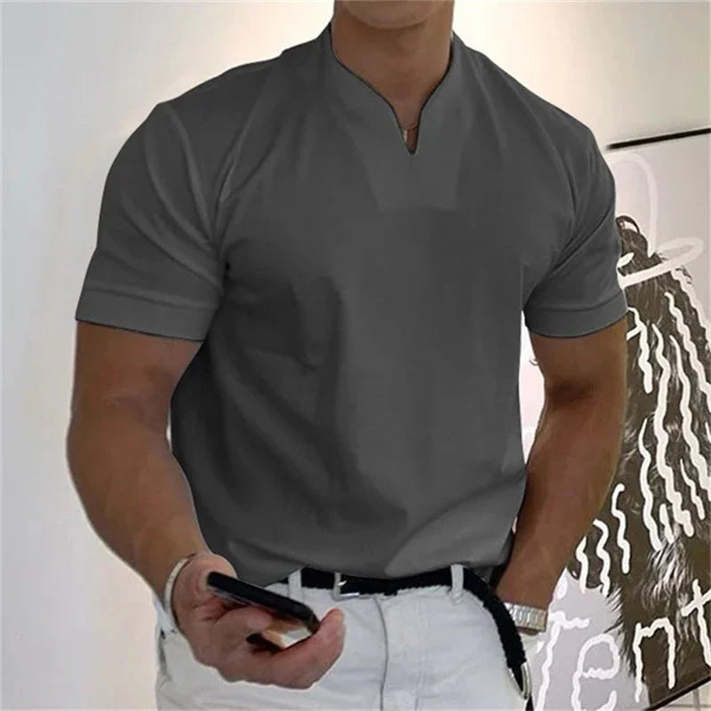 💎 Men’s Gentleman Business Short Sleeve T-Shirt – V-Neck, Breathable Cotton Blend & Available Up to 5XL 👕✨