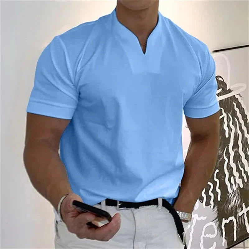 💎 Men’s Gentleman Business Short Sleeve T-Shirt – V-Neck, Breathable Cotton Blend & Available Up to 5XL 👕✨