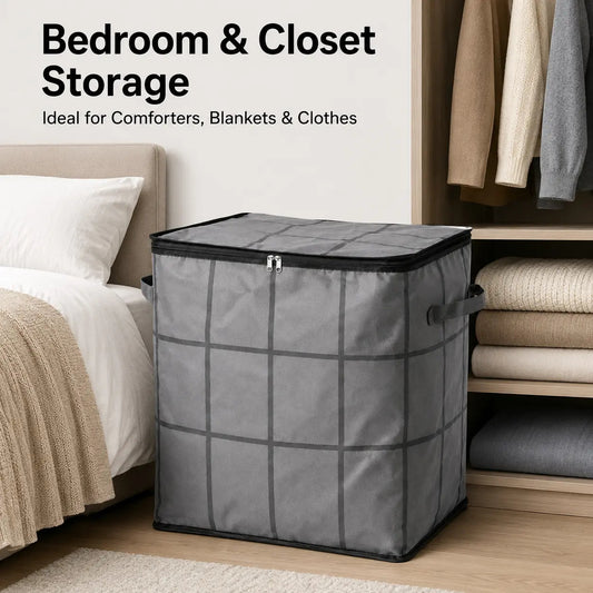Spacious Moving Storage Bin, Zippered Organizer for Quilts