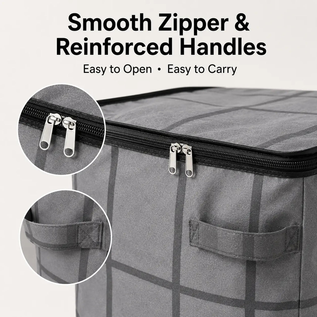 Spacious Moving Storage Bin, Zippered Organizer for Quilts