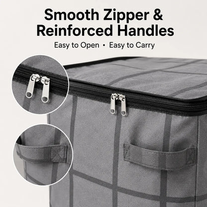 Spacious Moving Storage Bin, Zippered Organizer for Quilts