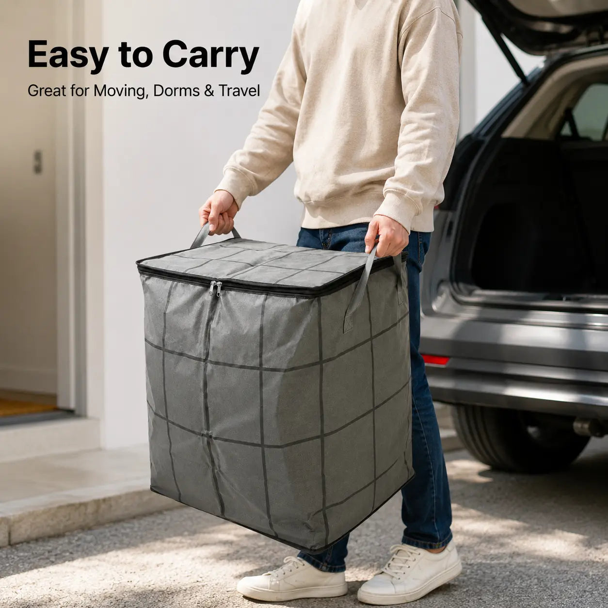 Spacious Moving Storage Bin, Zippered Organizer for Quilts