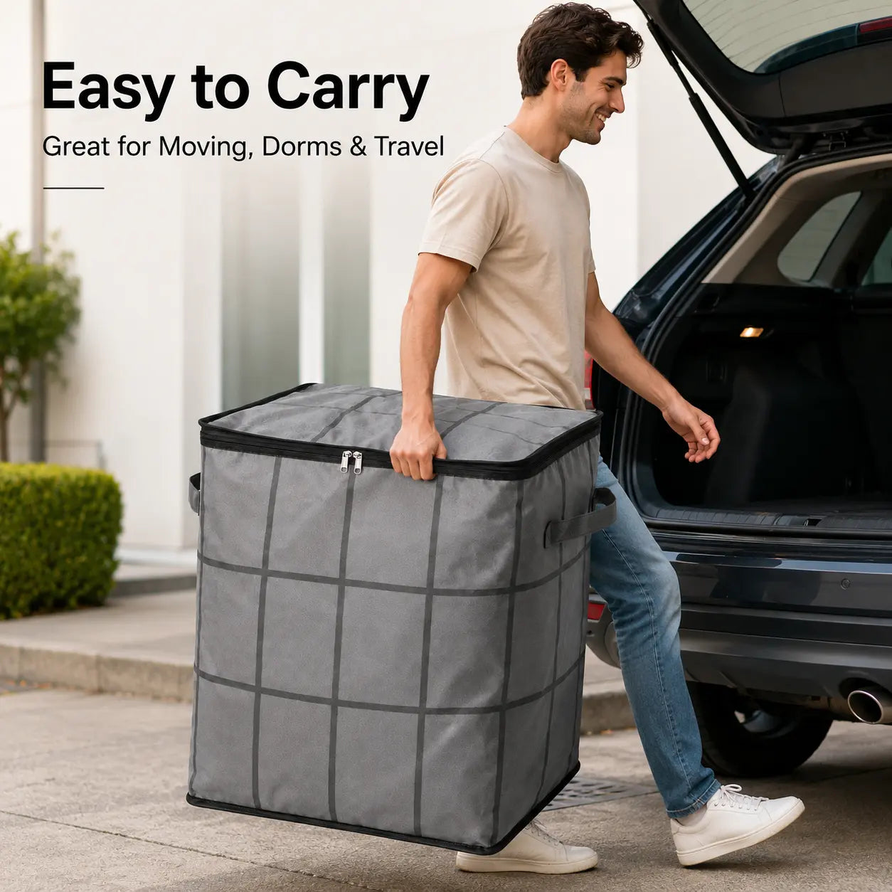Spacious Moving Storage Bin, Zippered Organizer for Quilts