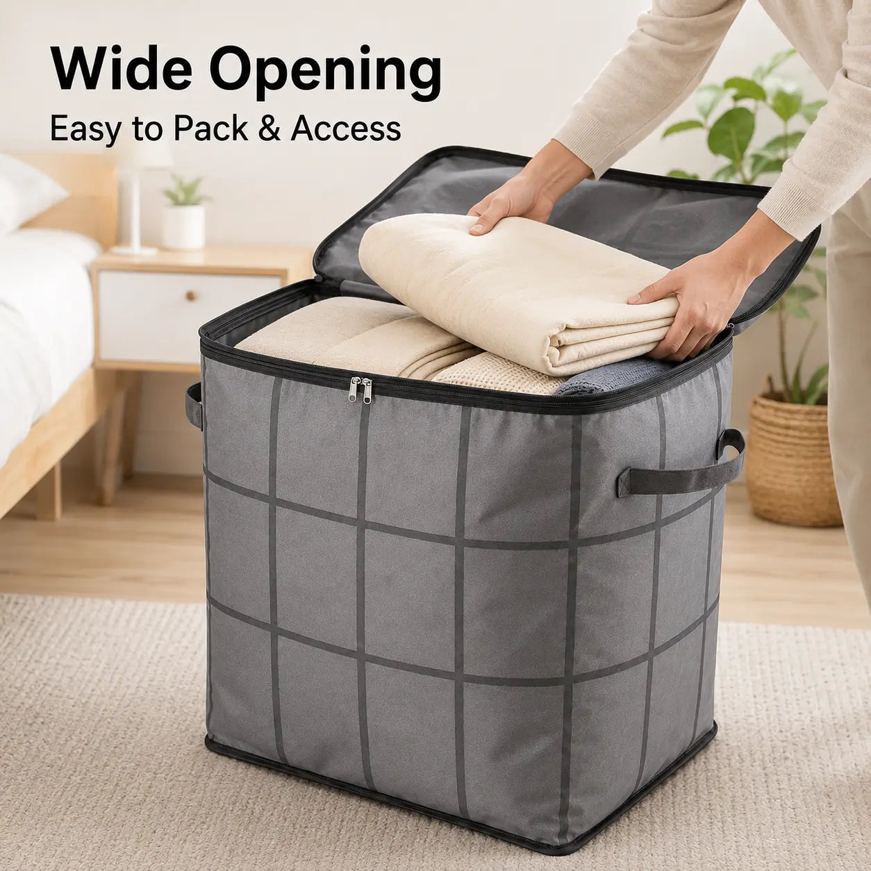 Spacious Moving Storage Bin, Zippered Organizer for Quilts