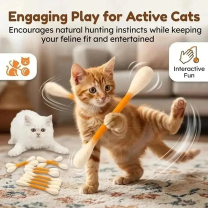 6 Pack Giant Q-tip Shaped Cat Toys - Soft Felt Cotton Swab Kitten Teething Sticks
