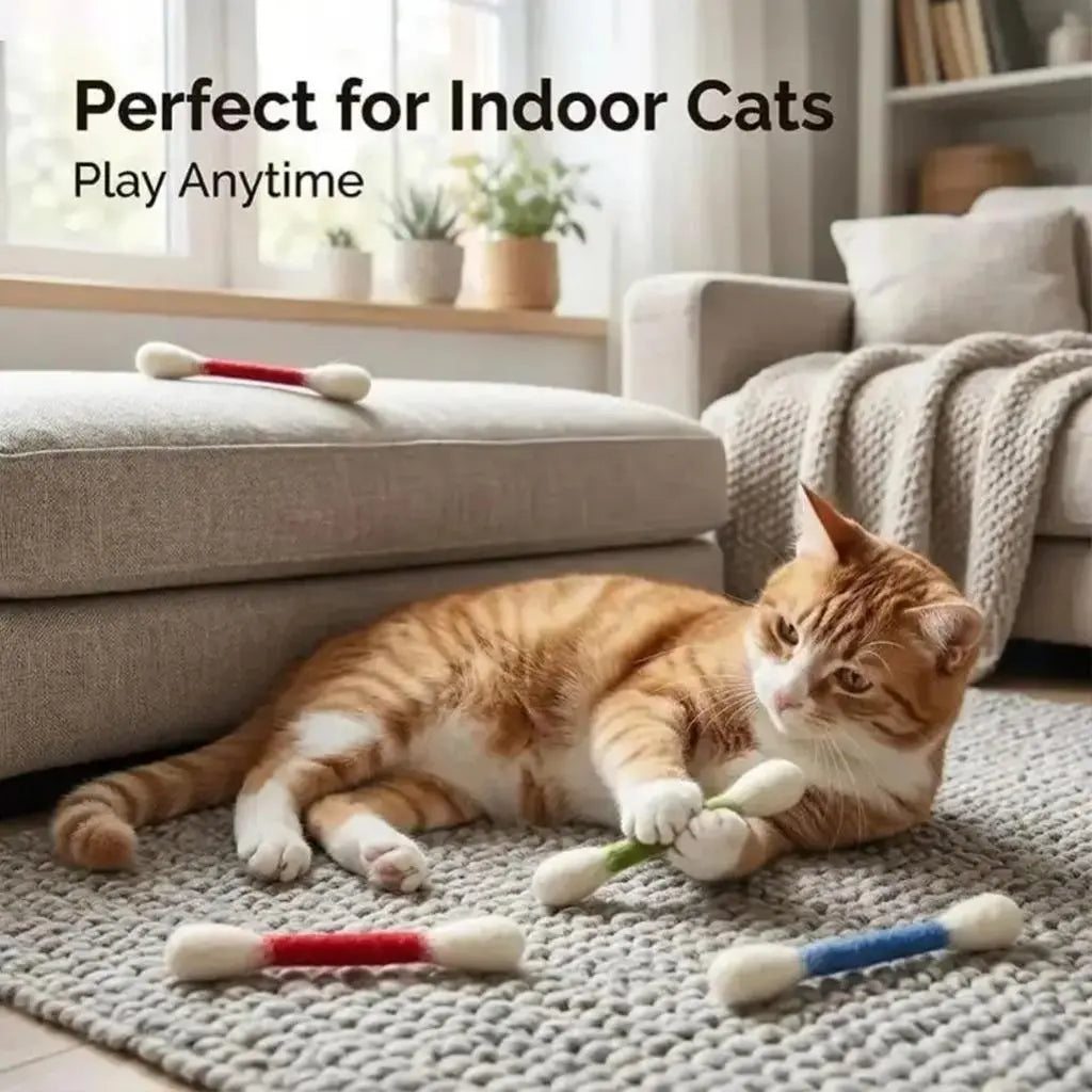 6 Pack Giant Q-tip Shaped Cat Toys - Soft Felt Cotton Swab Kitten Teething Sticks