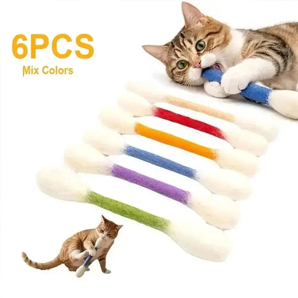 6 Pack Giant Q-tip Shaped Cat Toys - Soft Felt Cotton Swab Kitten Teething Sticks