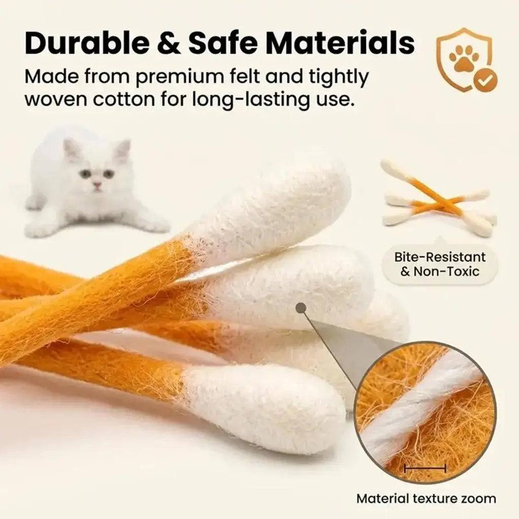 6 Pack Giant Q-tip Shaped Cat Toys - Soft Felt Cotton Swab Kitten Teething Sticks